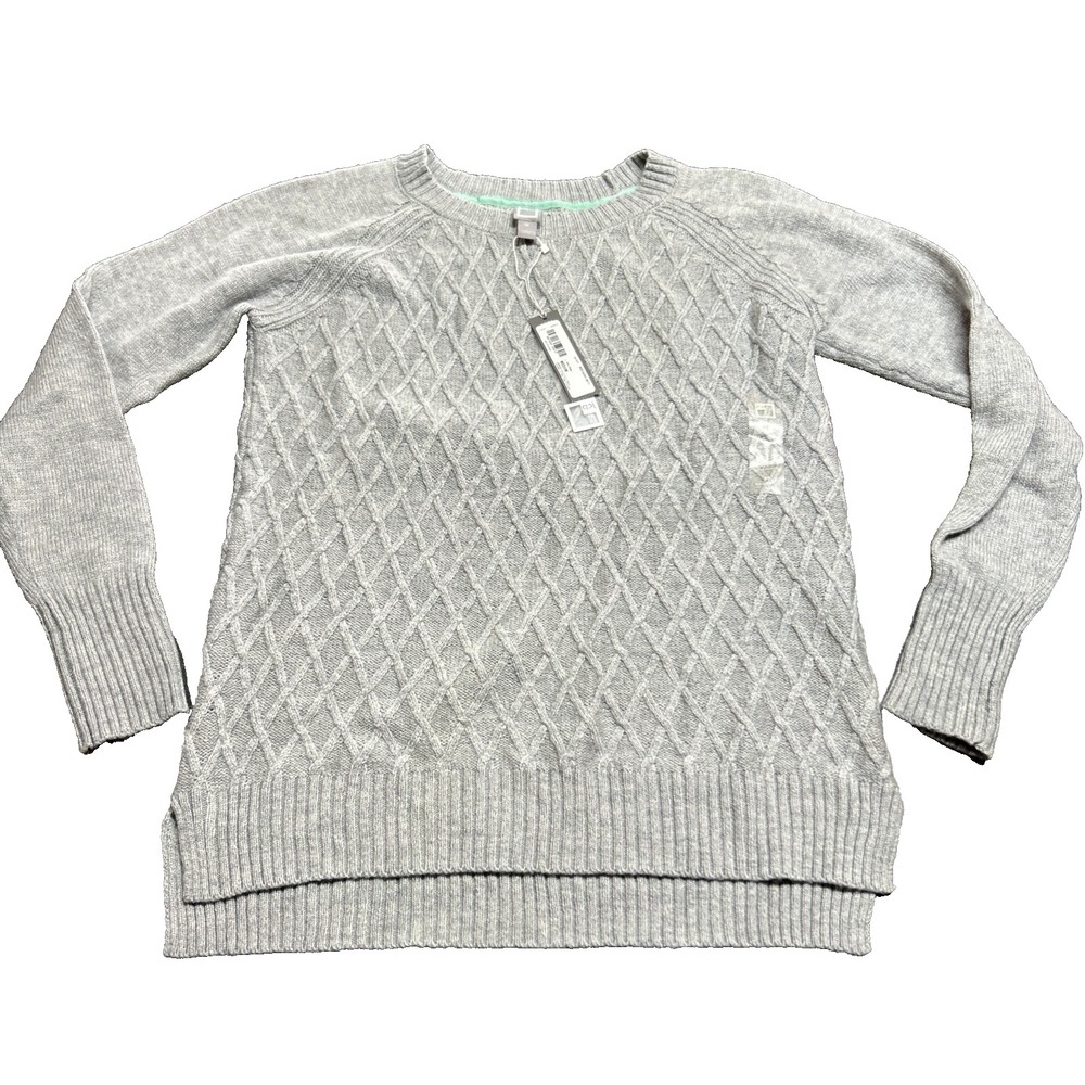 NWT JCP Gray Lattice Knit Crewneck Wool Blend Sweater Size M y2k Preppy Coquette